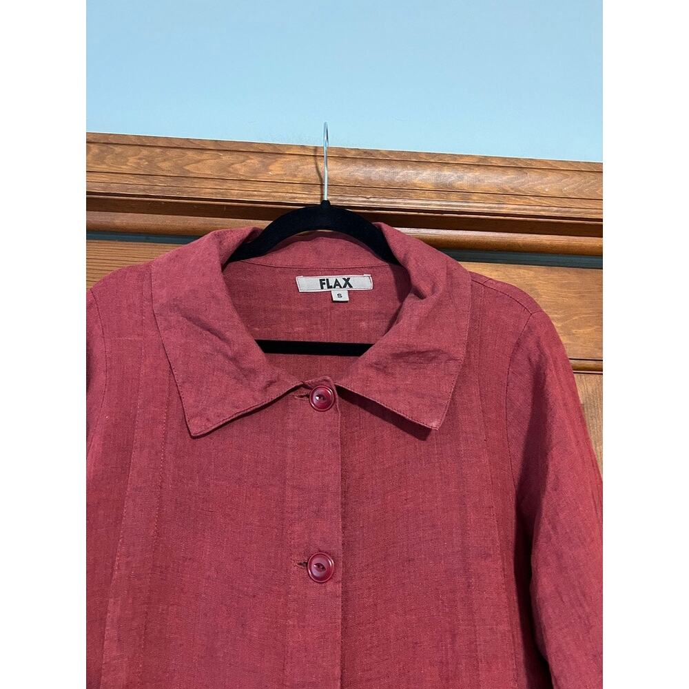 FLAX Women's 100% Linen Button Front Tunic Blouse Burgundy Lagenlook SZ S - Picture 3 of 12